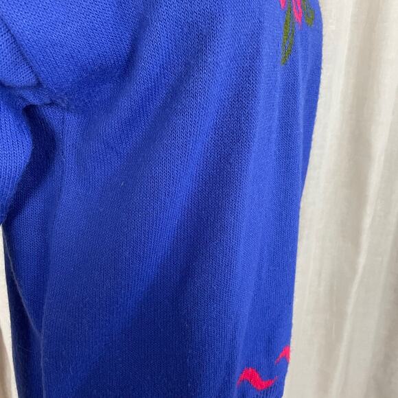 Vintage Sweater Womens Size Medium Blue Pink Floral Knit Crewneck Grandma 80s - Picture 6 of 10